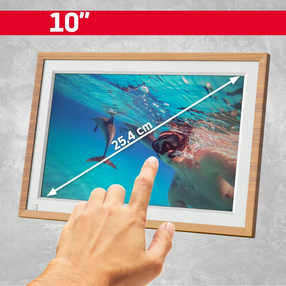Nuotraukų rėmelis AgfaPhoto skaitmeninis rėmelis 10'' LCD HD WiFi automatinis pasukimas judesio jutiklis 32GB atmintis / APF1000 Wi-Fi / Ruda
