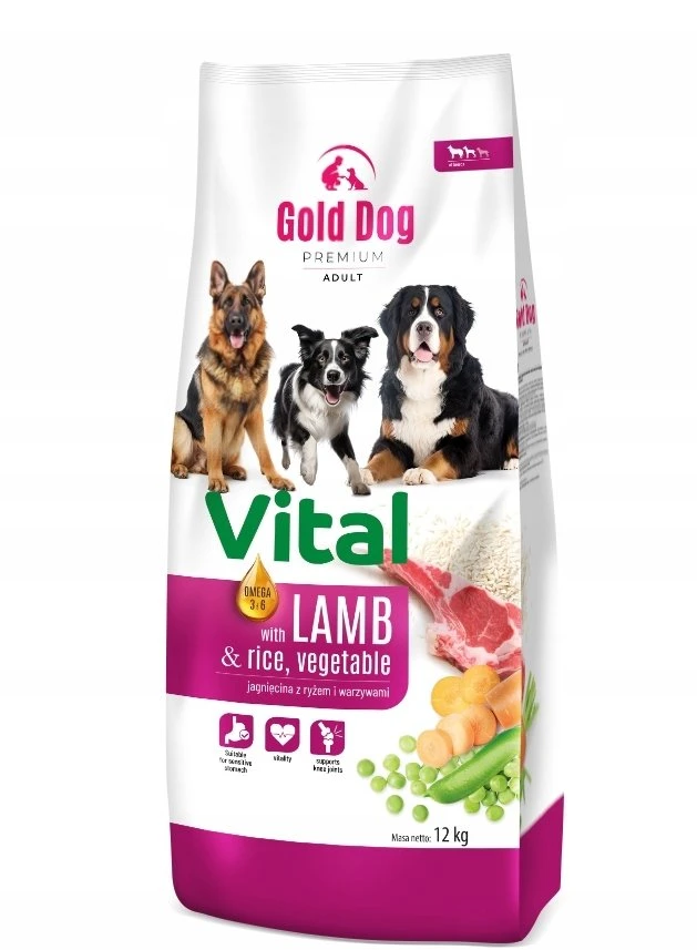 GDD GOLD DOG Premium Vital su ėriena ir ryžiais – sausas Maistas šunims – 12kg