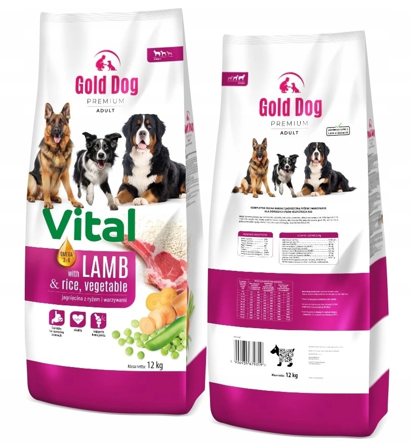 GDD GOLD DOG Premium Vital su ėriena ir ryžiais – sausas Maistas šunims – 12kg