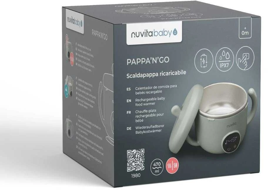 Nuvita Pappa'n'Go įkraunamas nešiojamas kūdikio maisto šildytuvas, 470 ml