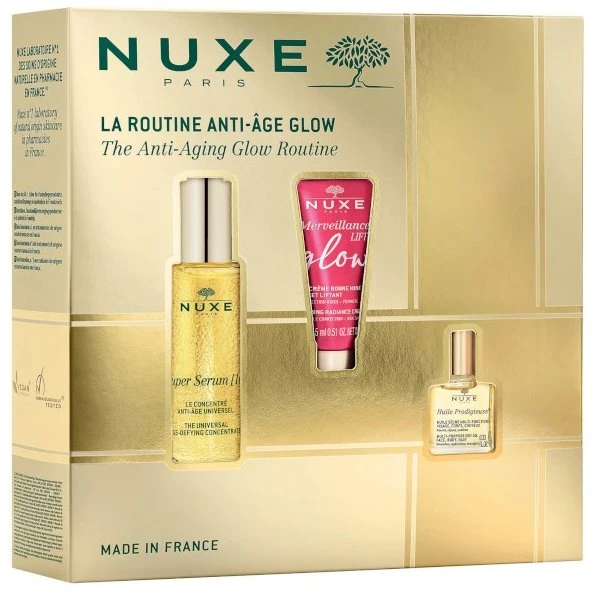 Anti-Aging Glow Routine Set Nuxe: Super Serum [10], Vegan, Anti-Ageing, Day - Night, Serum, For Face - Neck, 30 ml + Merveillanc
