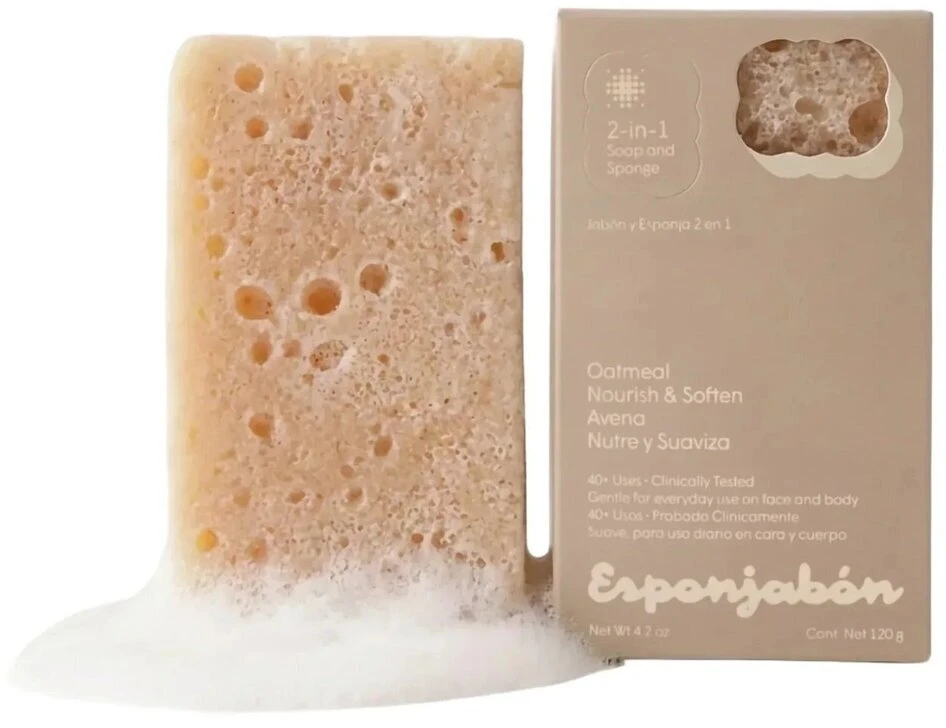 Esponjabon Eszponžabonas Oatmeal maitinantis ir minkštinantis muilas su kempine 2-in-1 veidui ir kūnui, 120 g