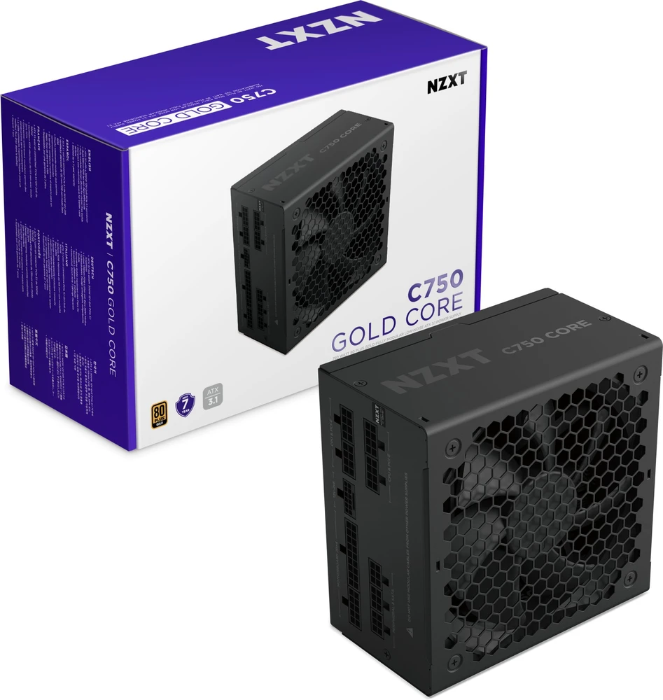 NZXT C750 Core 80 PLUS Gold maitinimo šaltinis – 750 vatų, juodas