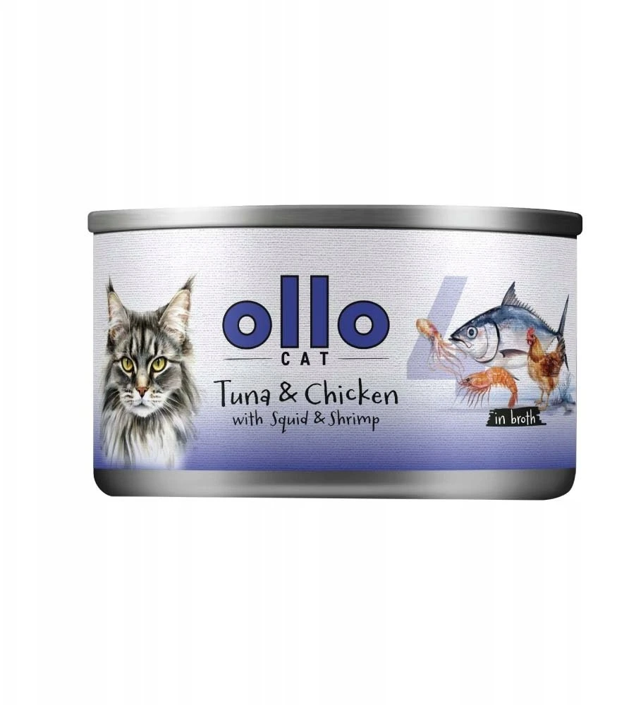 OLLO Cat nr 4 Tuna & vištiena with squid & shrimp in broth – šlapias kačių maistas – 70g