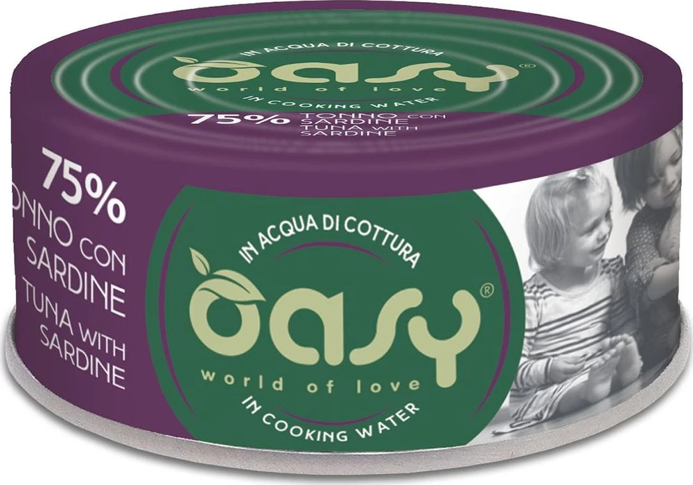 Maisto produktai - Oasy More Love Tuna with Sardine šlapias maistas 70g be glitimo