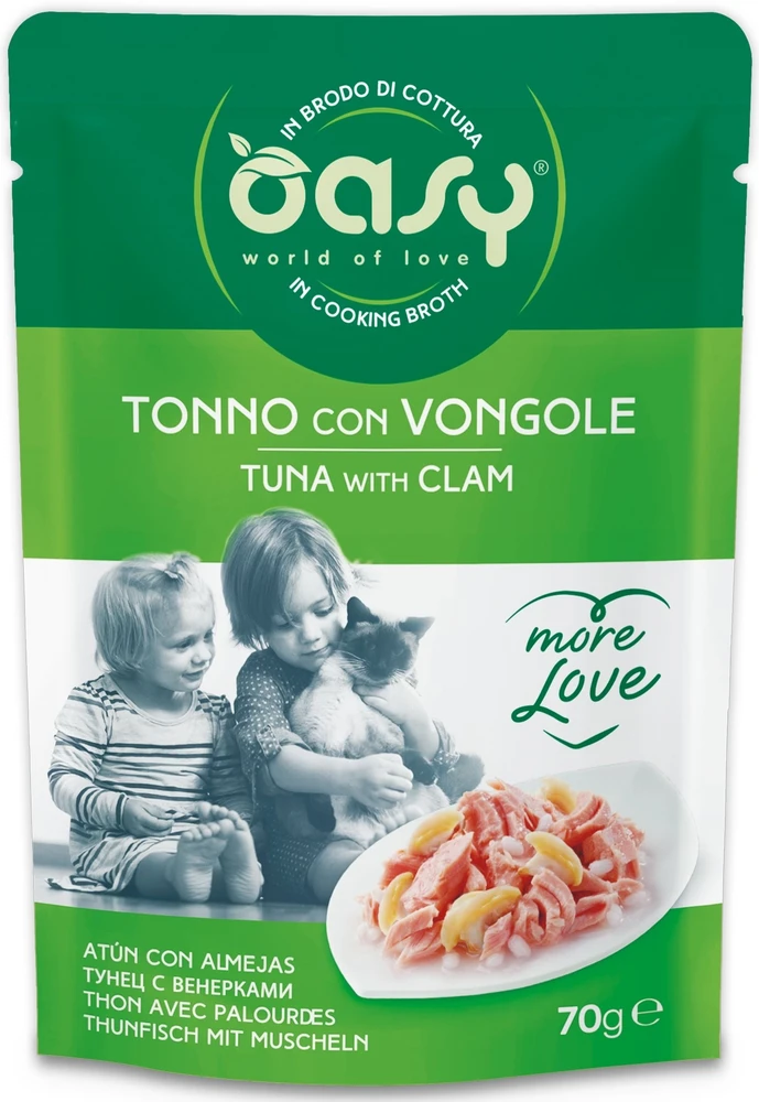 Maisto produktai - Oasy More Love Tuna with Clam šlapias maistas 70g be glitimo