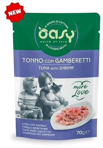 Maisto produktai - Oasy More Love Tuna su krevetėmis šlapias maistas 70g