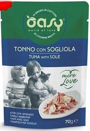 Kačių maistas - Oasy More Love Tuna with Sole šlapias maistas 70g