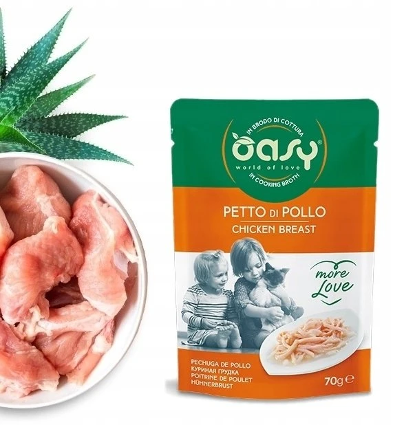 Kačių maistas - Oasy More Love vištienos krūtinėlės drėgnas kačių maistas 70g be glitimo
