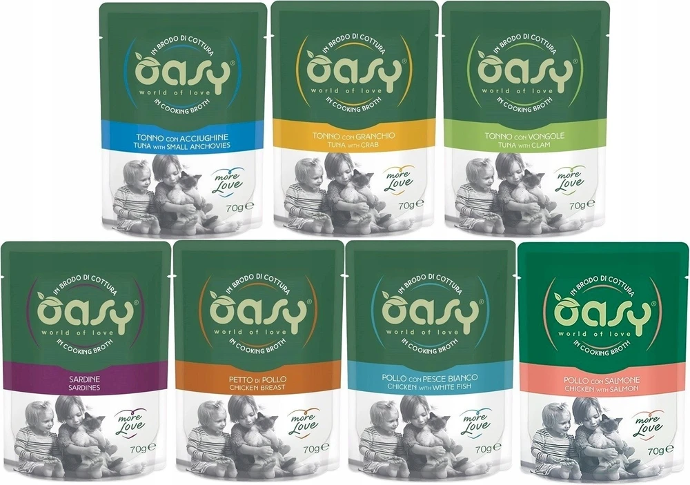 Kačių maistas - Oasy More Love Vištiena su Lašiša Šlapias Kačių Maistas 70g