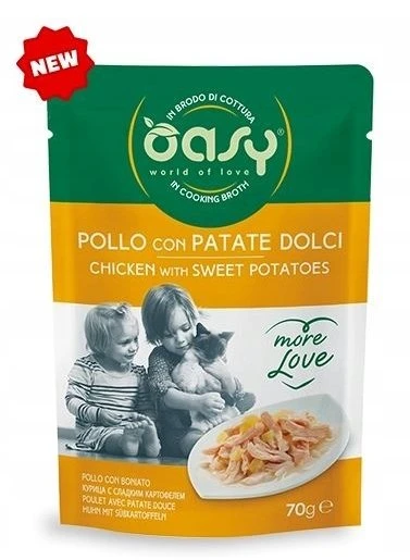 Maisto produktai - Oasy More Love Vištiena su Saldžiosiomis Bulvėmis Šlapias Maistas 70g