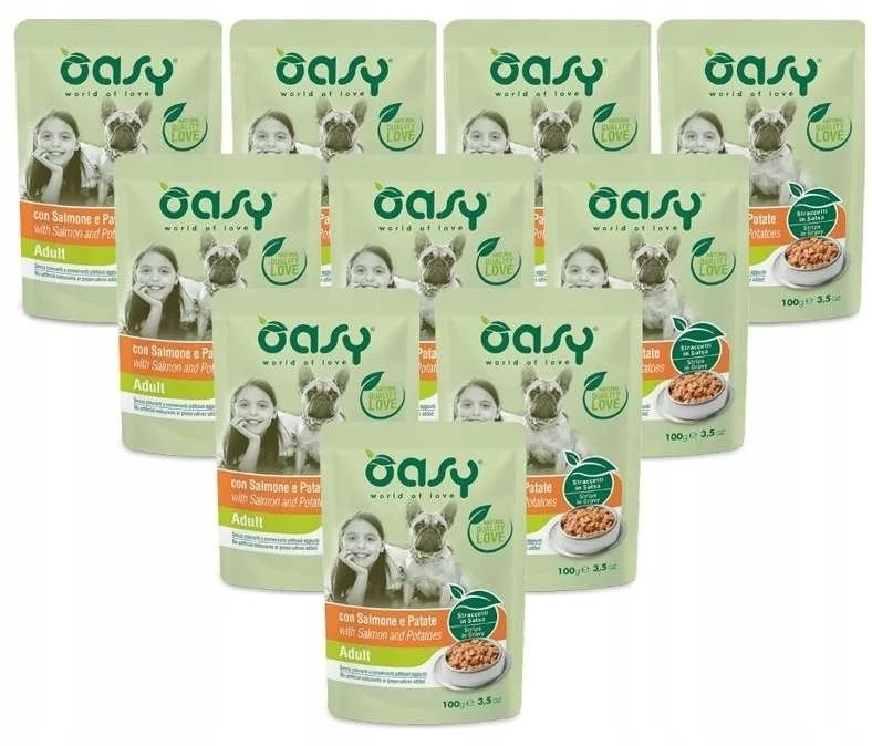 Šunų maistas - Oasy Strips in Gravy Adult su lašiša ir bulvėmis 100g