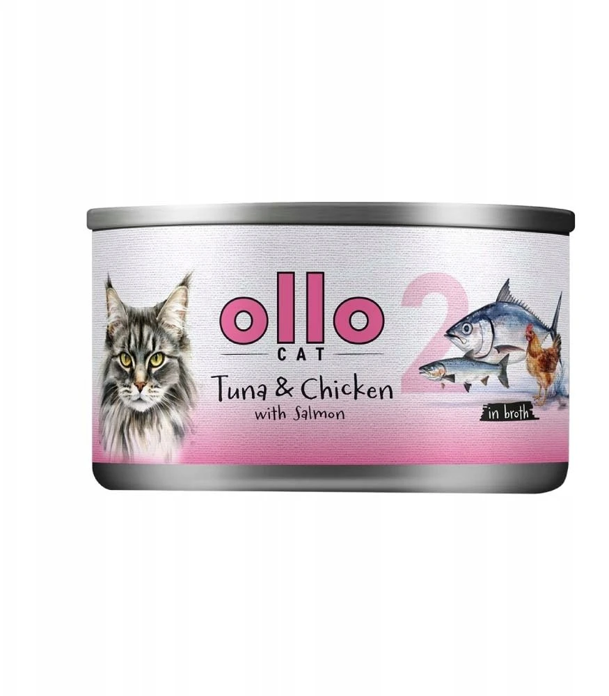 OLLO Cat nr 2 Tuna & vištiena with lašiša in broth – šlapias kačių maistas – 70g