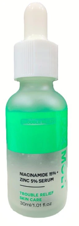 PaxMoly Trouble Relief niacinamidas 15% + cinkas 5% šviesinantis ir valantis dieninis bei naktinis serumas veidui, 30 ml