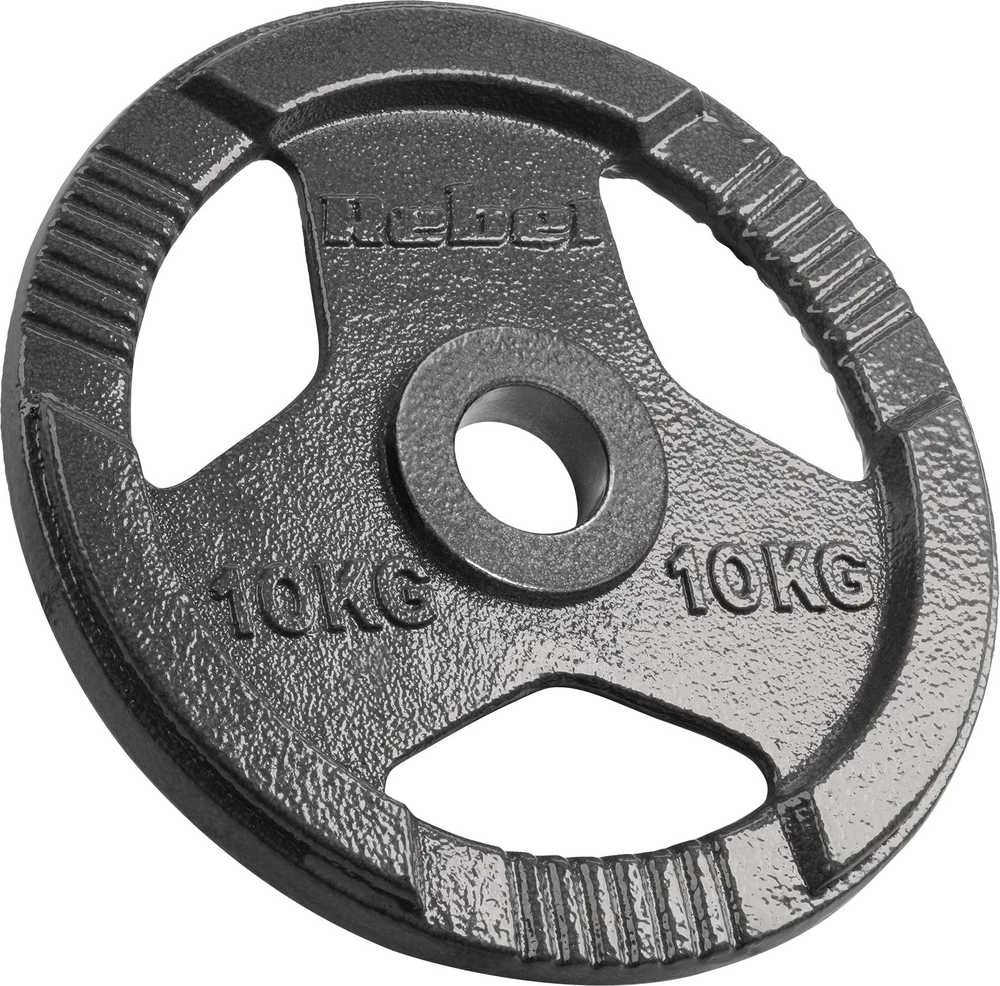 Ketaus olimpinių svarmenų rinkinys 2 x 10 kg, 51 mm skylė, plokštė su rankenomis, REBEL ACTIVE