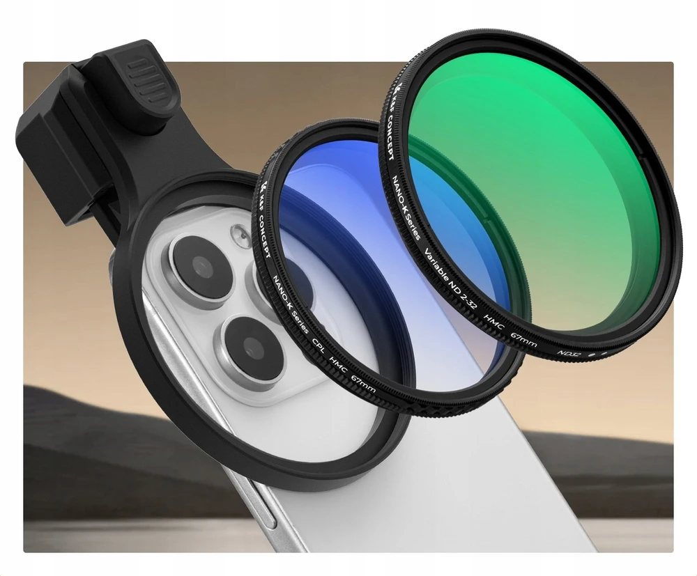 Filtras K&F Objektyvo lęšis Filtras pilkas ND2–ND32 išmaniesiems telefonams 67 mm spaustukas K&F / KF15.0026