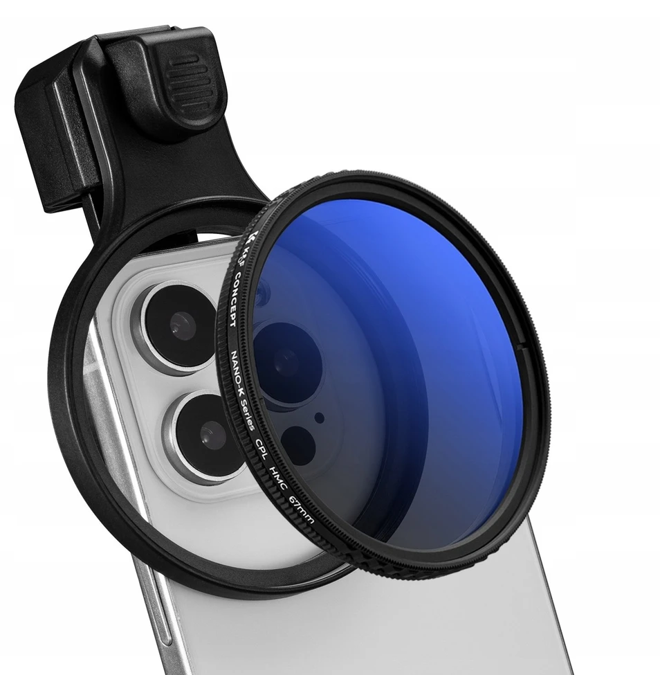K+F Objektyvas, lęšis, poliarizacinis filtras CPL išmaniesiems telefonams 67 mm su spaustuku / Kf15.0027