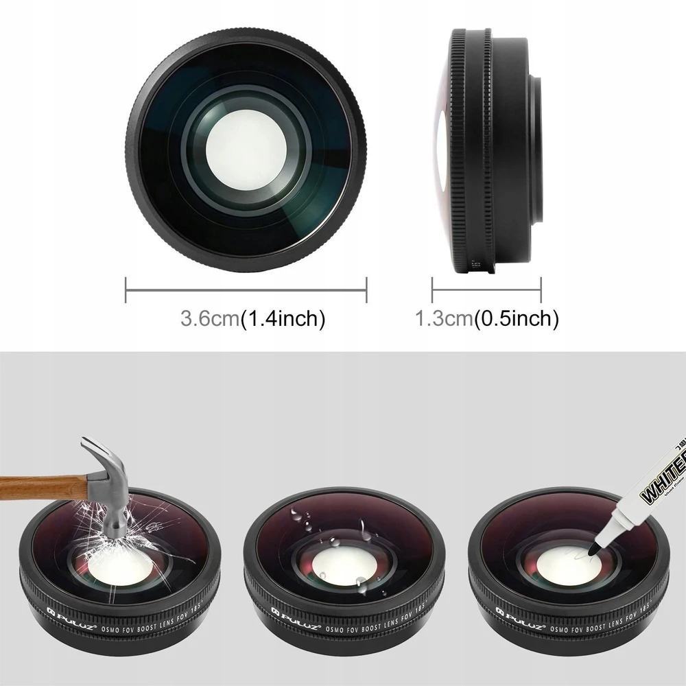 Puluz plataus kampo objektyvas su 185° matymo lauko stiprinimu, skirtas „Dji Osmo Action 6“ / „HD Glass“ / „Pu1103“