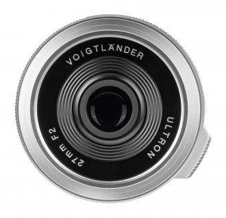 „Voigtlander Ultron 27mm f/2.0“ objektyvas, skirtas „Fujifilm X“ – sidabrinis