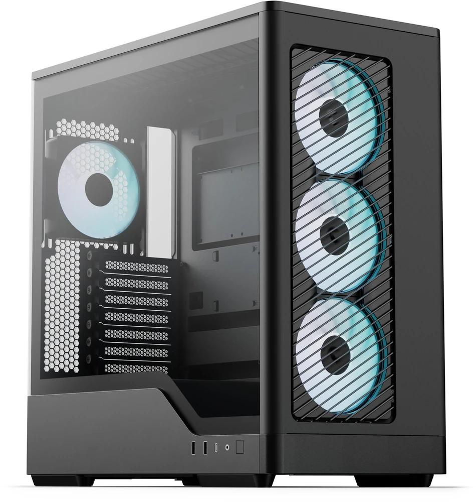 „Aerocool D520A“ kompiuterio korpusas, vidutinio dydžio bokštas, ATX, grūdintas stiklas, RGB – Juodas