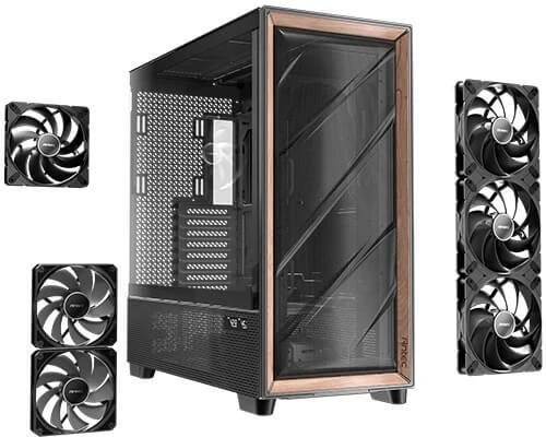 „Antec Flux Pro Noctua Edition“, bokšto tipo korpusas – stiklas/medis, įskaitant NA-FH1 ventiliatoriaus šakotuvą