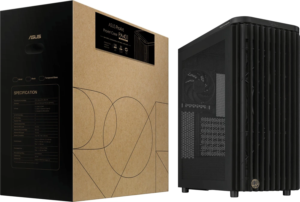 ASUS ProArt PA401 Wood Edition kompiuterio korpusas, Midi-Tower, ATX, Mesh-Panel juodas