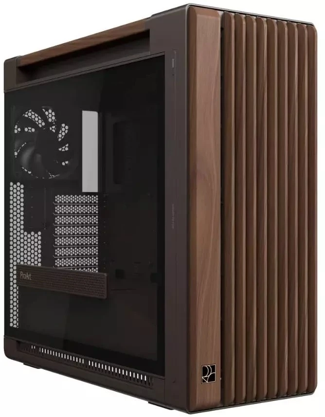 ASUS korpusas PROART PA602 WALNUT WOOD RETRO TG, Mid Tower, permatomas šoninis skydelis, rudas