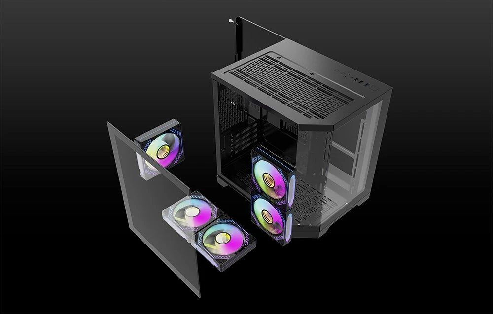 Darkflash Darflash FT350 kompiuterio dėklas + 5 aRGB ventiliatoriai (juodi)