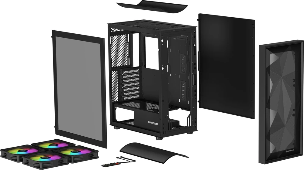 NATEC Genesis PC Case Diaxid 605 juodas ARGB