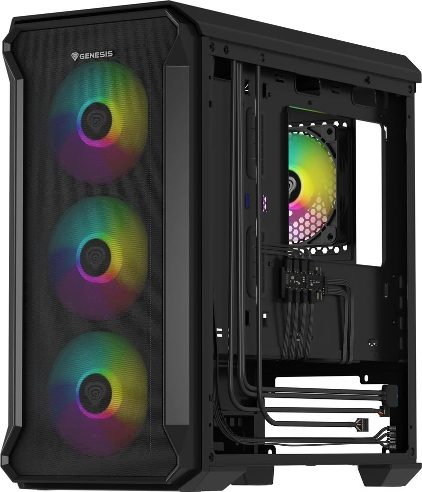 GENESIS IRID 503 ARGB kompiuterio korpusas, Micro tower, 2xUSB 2.0, 2x Jack, 1xUSB 3.0, Juodas | Genesis | IRID 503 ARGB | ATX | Juodas