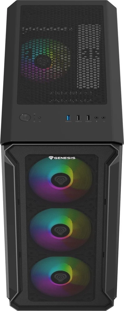 GENESIS IRID 503 ARGB kompiuterio korpusas, Micro tower, 2xUSB 2.0, 2x Jack, 1xUSB 3.0, Juodas | Genesis | IRID 503 ARGB | ATX | Juodas