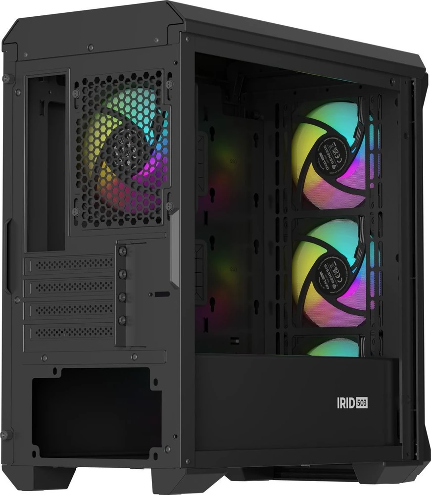GENESIS IRID 503 ARGB kompiuterio korpusas, Micro tower, 2xUSB 2.0, 2x Jack, 1xUSB 3.0, Juodas | Genesis | IRID 503 ARGB | ATX | Juodas