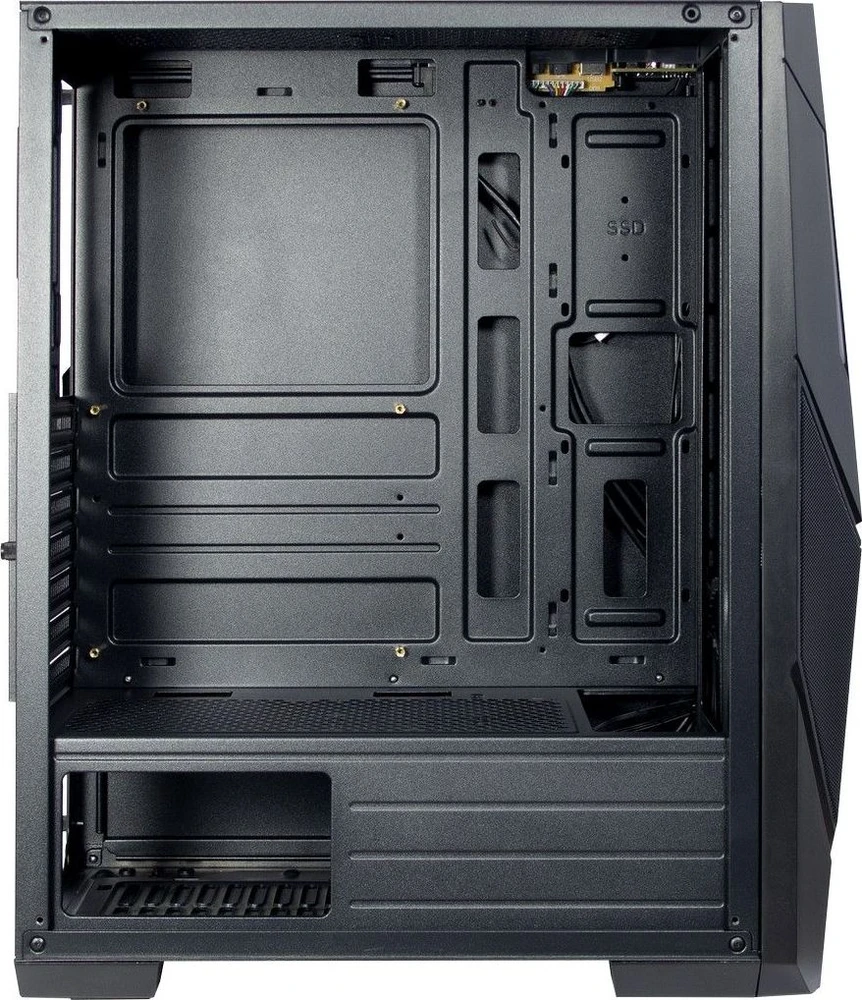 Inter tech Chassis IT-3303 Hornet žaidimų bokštas, ATX, 1xUSB3.0, 2xUSB2.0, maitinimo šaltinis pasirinktinai, lango šoninis skydelis, LED juostelės priekyje, 120 mm ARGB ventiliatorius, Juodas