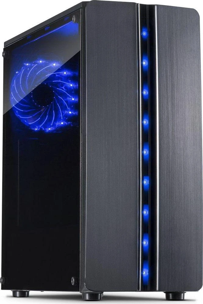 Važiuoklė INTER-TECH Thunder Gaming Midi Tower, ATX, 1xUSB3.0, 2xUSB2.0, HD audio, PSU pasirinktinai, Lango šoninis skydelis, LED lemputė priekyje, 1x 120mm serial mėlynas LED, Juodas