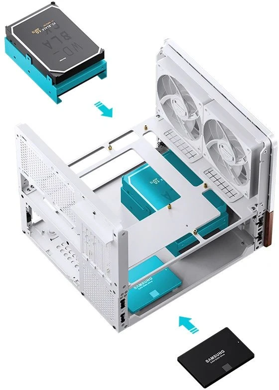 Jonsbo V12 kompiuterio korpusas, mini bokštas, Micro-ATX – baltas