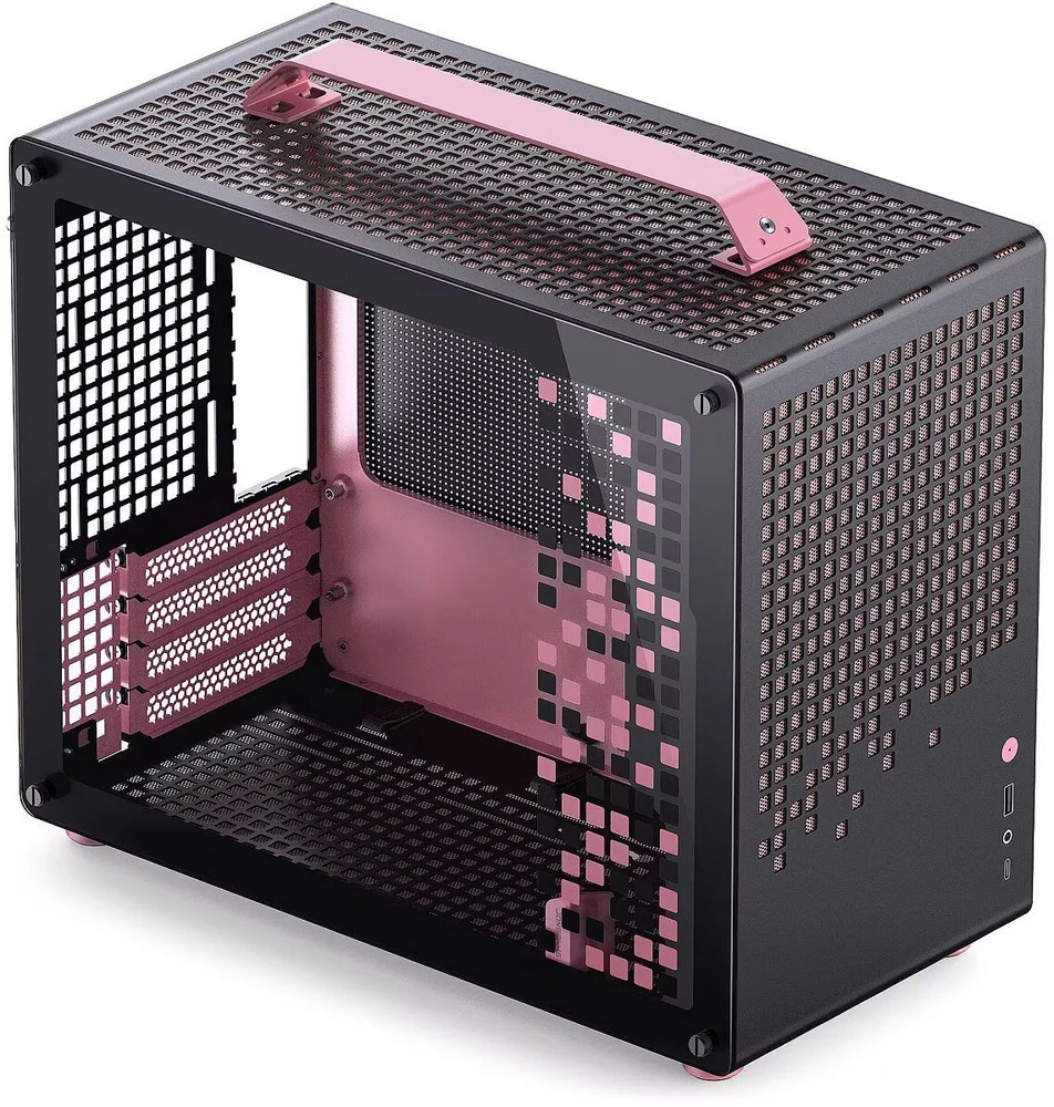 „Jonsplus Z20 Micro-ATX“ korpusas su nešiojimo rankena – juodas/rožinis