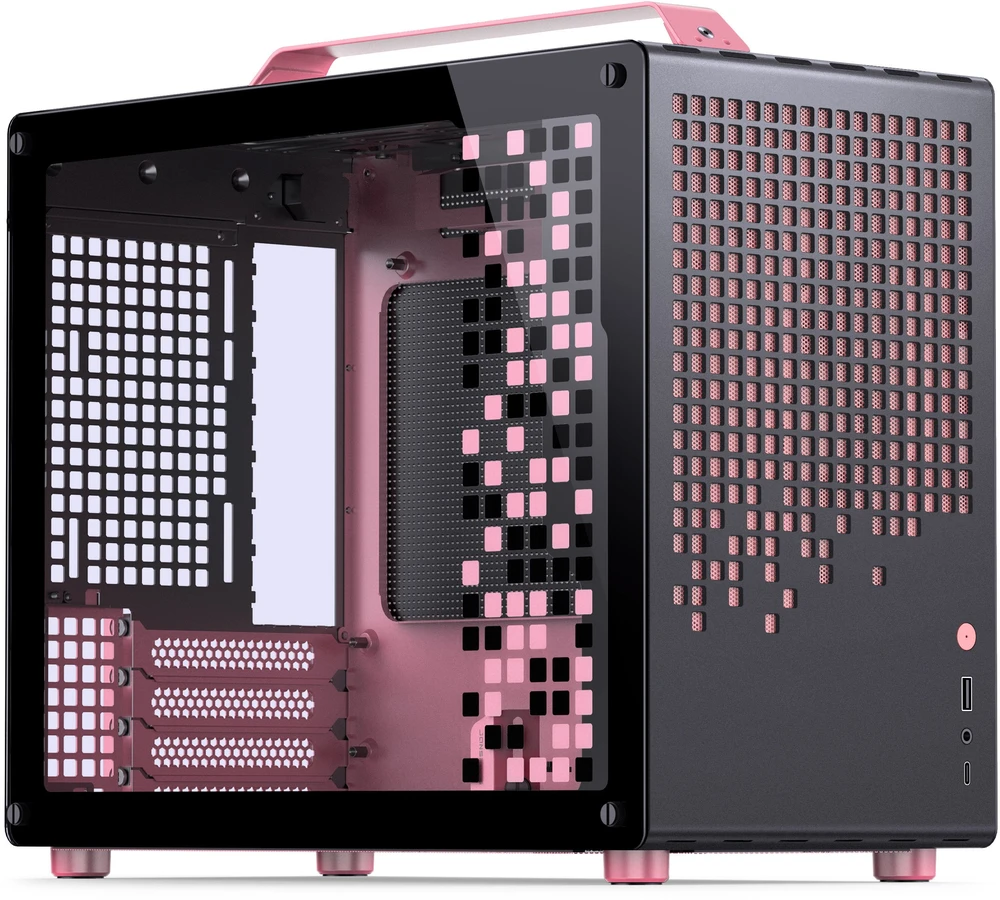 „Jonsplus Z20 Micro-ATX“ korpusas su nešiojimo rankena – juodas/rožinis