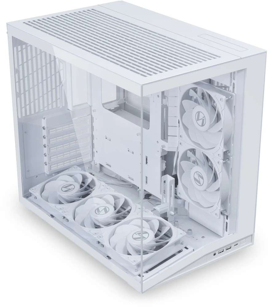 Lian Li O11 Dynamic Mini V2 Flow PC-kompiuterio korpusas, Mini-kompiuterio korpusas, ATX, Tempered Glass – inklusive 5x 120-mm-Lüfter, baltos spalvos