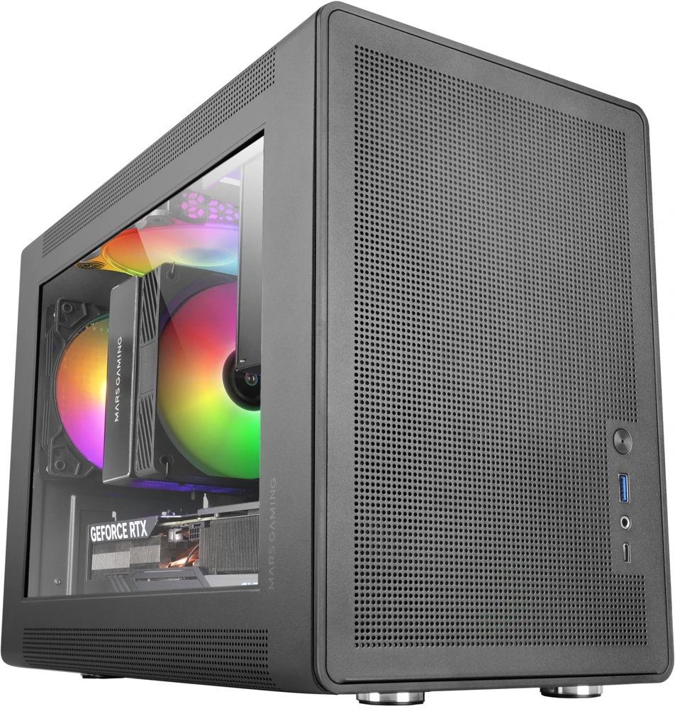 „Mars Gaming MCXPS mATX“ itin kompaktiškas žaidimų kompiuterio korpusas su tinklelio ir stiklo panele
