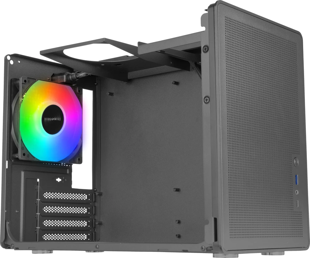 „Mars Gaming MCXPS mATX“ itin kompaktiškas žaidimų kompiuterio korpusas su tinklelio ir stiklo panele