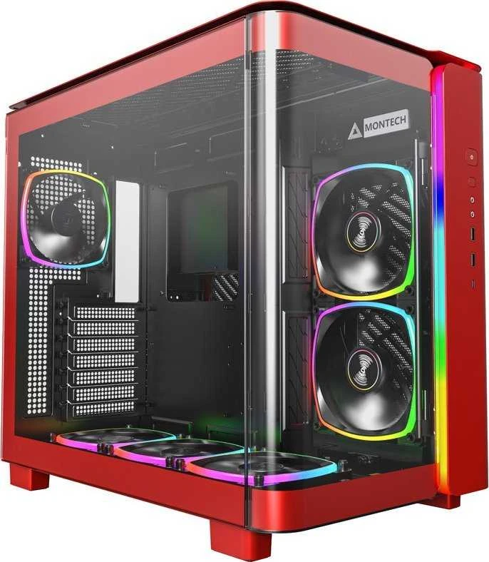 „Montech KING 95 PRO“ vidutinio dydžio bokštas, grūdintas stiklas, ARGB – Raudona