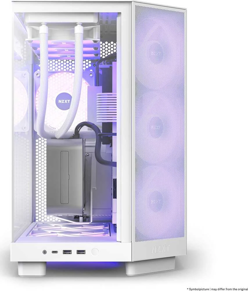 NZXT H6 Flow RGB kompiuterio korpusas, Mid-Tower, ATX, su 3 RGB ventiliatoriais, baltas (CC-H61FW-R1)