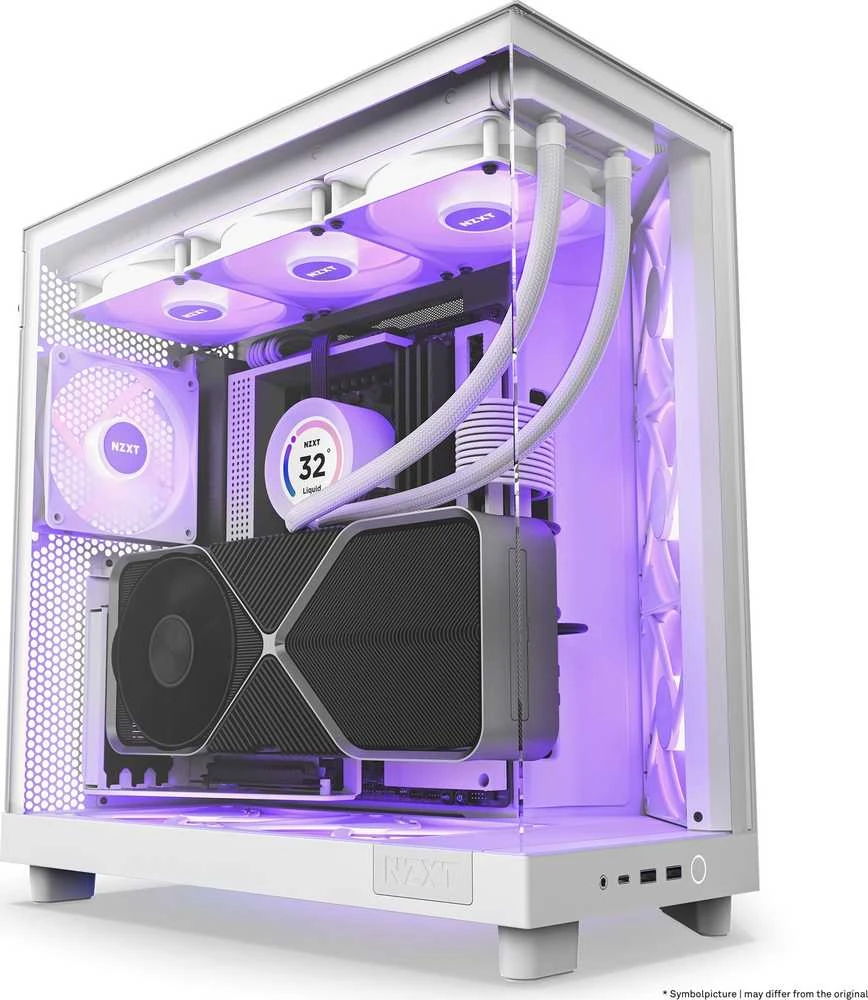 NZXT H6 Flow RGB kompiuterio korpusas, Mid-Tower, ATX, su 3 RGB ventiliatoriais, baltas (CC-H61FW-R1)