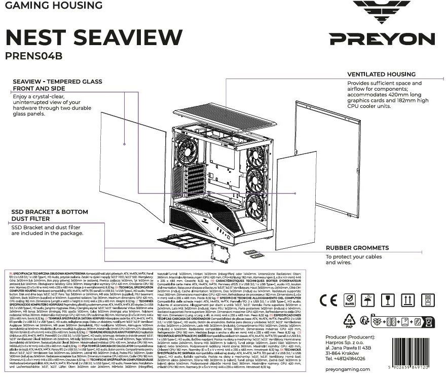 Korpusas PREYON Nest Seaview ARGB (PSV04B)