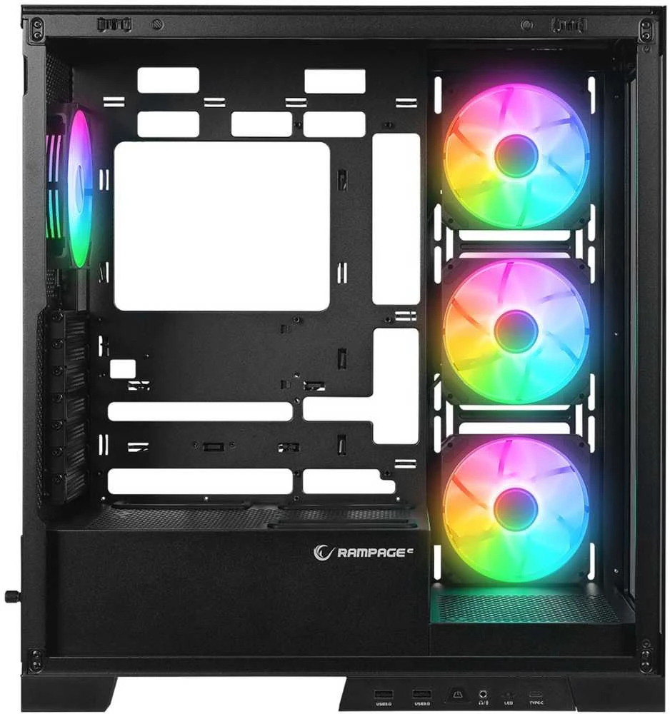Rampage Hydra V2 kompiuterio dėklas akvariumui, 4 ventiliatoriams, ARGB, juodas