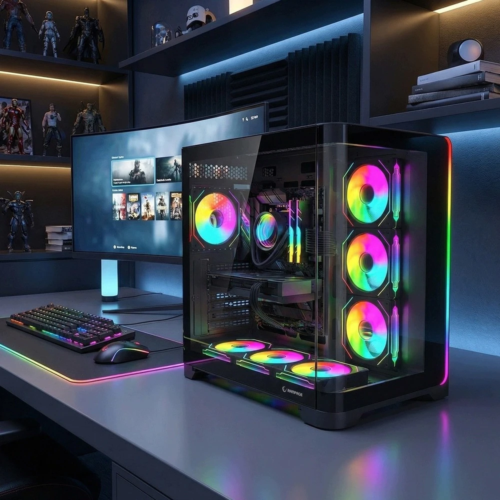 Rampage LYRON Gamingowa obudowa PC Mid Tower 7xFan ARGB PWM juoda