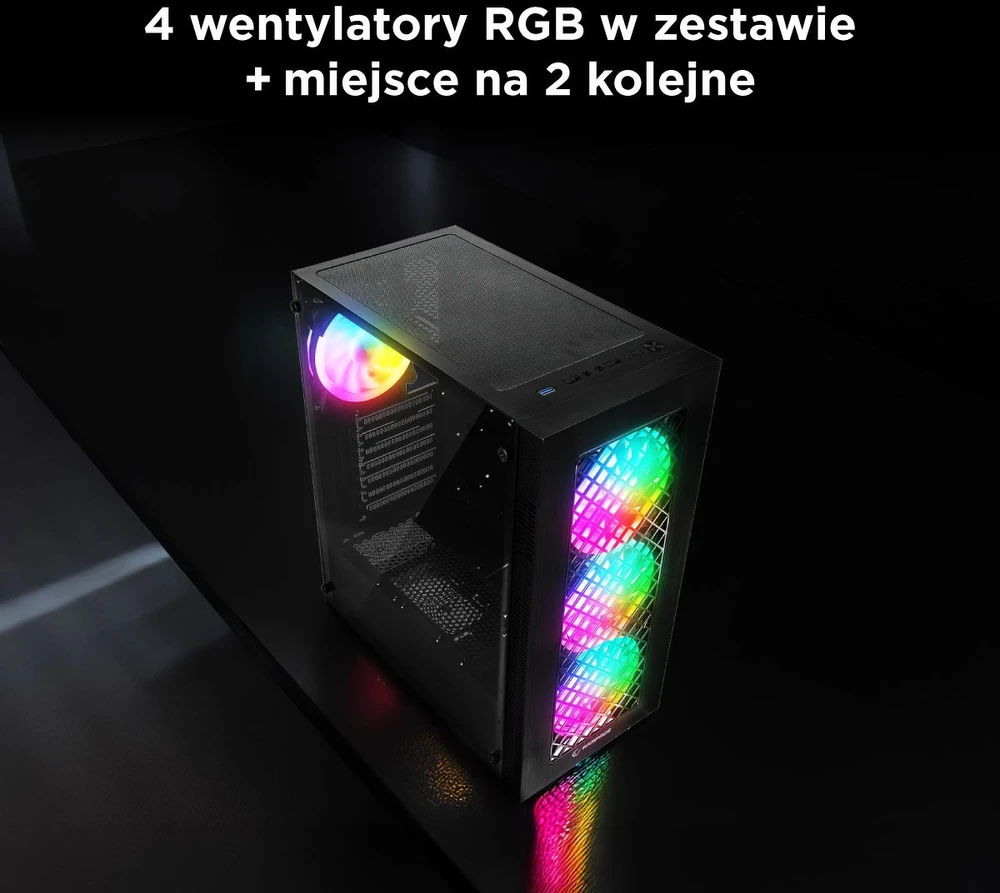 Rampage PLAID V1 kompiuterio korpusas su langeliu, 4x 120mm RGB ventiliatorius, juodas