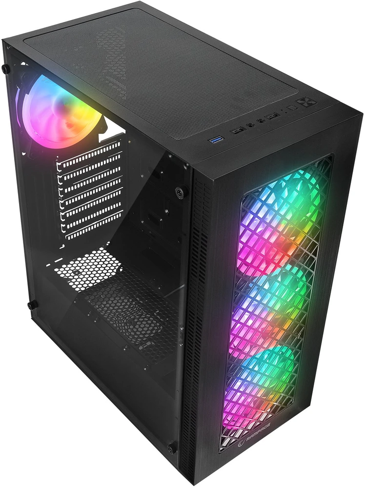 Rampage PLAID V1 kompiuterio korpusas su langeliu, 4x 120mm RGB ventiliatorius, juodas