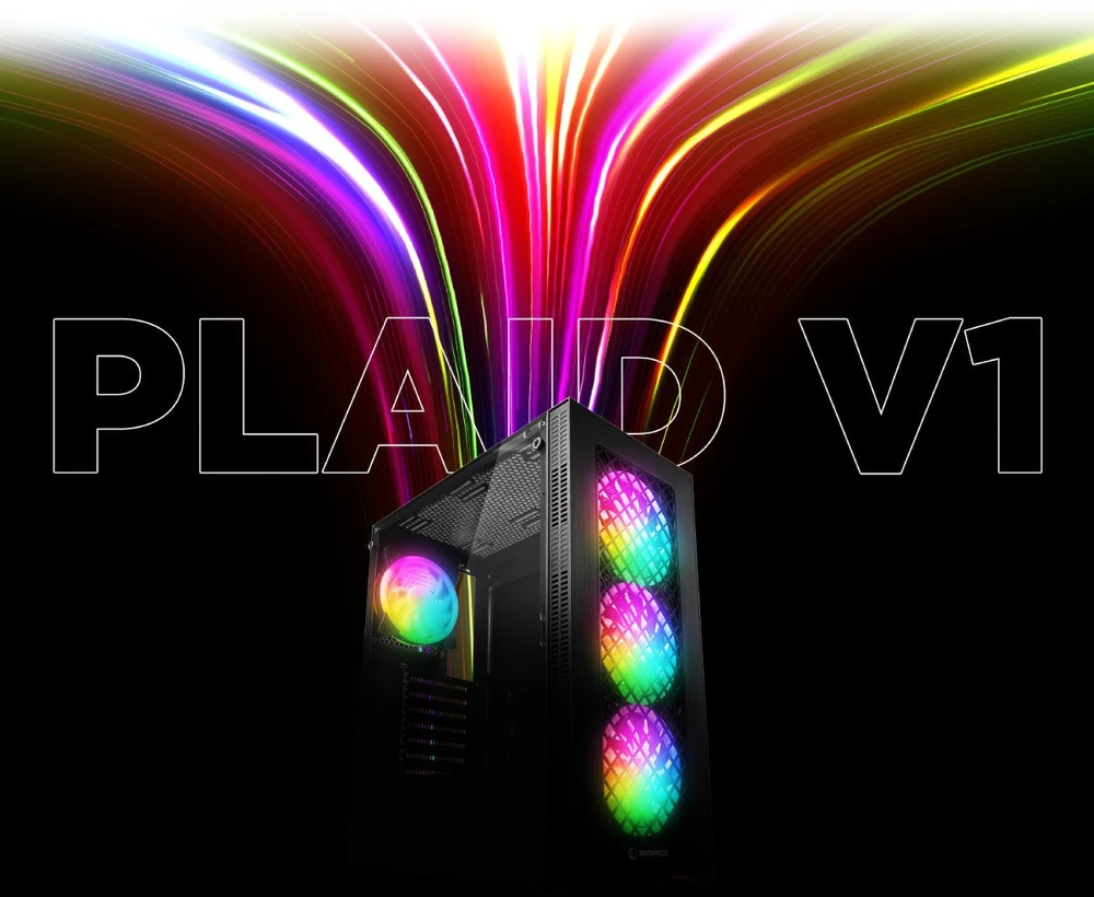 Rampage PLAID V1 kompiuterio korpusas su langeliu, 4x 120mm RGB ventiliatorius, juodas