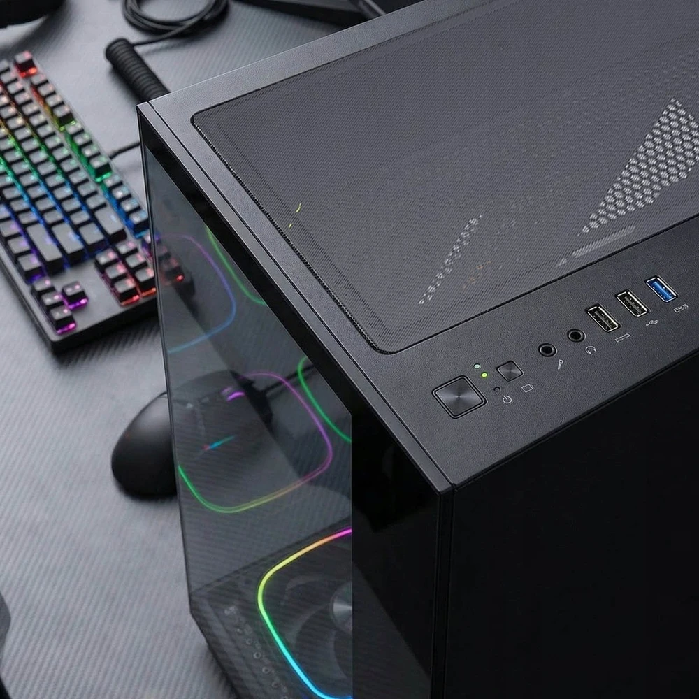 „Rampage“ grūdinto stiklo kompiuterio korpusas „SEALITE 7x Juoda PWM ARGB“ ventiliatorius